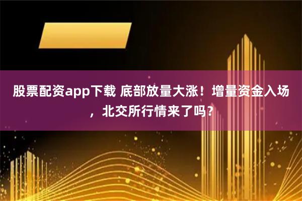 股票配资app下载 底部放量大涨！增量资金入场，北交所行情来了吗？